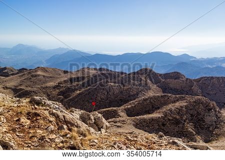 Landscape With Majestic Tahtali Dagi Mountains On Lician Way Tourist Path In Turkey
