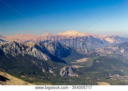 Landscape With Majestic Tahtali Dagi Mountains On Lician Way Tourist Path In Turkey