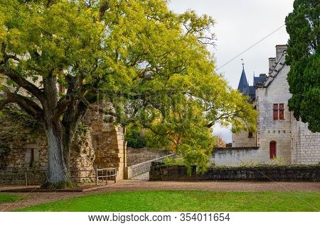 Chinon, France - November 13, 2019:  The  Apartments Of  The Royal Fortress Seen From The Garden