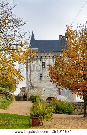 Chinon, France - November 13, 2019:  The Clock Tower Of The Royal Fortress