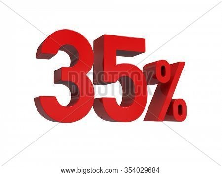 3d Render: ISOLATED Red 35% Percent Discount 3d Sign on Light Background, Special Offer 35% Discount Tag, Sale Up to 35 Percent Off, Thirty-five Percent Letters Sale Symbol, Special Offer Label