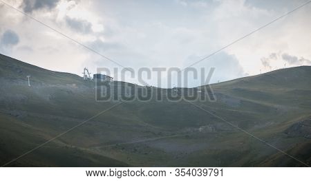 View Of The Pyrenees Mountains And Its Ski Lift On A Summer Day