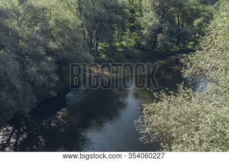 Hornad River From Railway Bridge Near Kysak Station In Summer Morning