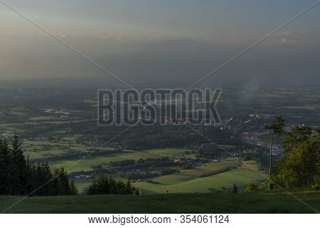 Evening Over Factory In Trinec Town In Summer Hot Evening