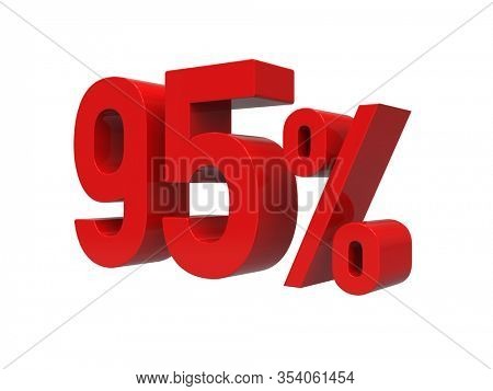 3d Render: ISOLATED Red 95% Percent Discount 3d Sign on Light Background, Special Offer 95% Discount Tag, Sale Up to 95 Percent Off, Ninety-five Percent Letters Sale Symbol, Special Offer Label