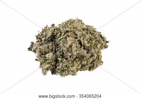 Dried Artichoke Leaves Or In Latin Cynarae Folium Heap Of Isolated On White Background. Medicinal He