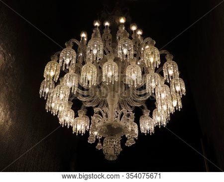 Splendid Candelabra With Multiple Branches, Interior Detail In Luxurious Historic Hall, Electric Lig