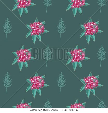 Pantas Cypress-flowers In Bloom Seamless Repeat Pattern. Pantas Flowers Cypress Leaves Pattern Backg