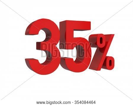 3d Render: ISOLATED Red 35% Percent Discount 3d Sign on Light Background, Special Offer 35% Discount Tag, Sale Up to 35 Percent Off, Thirty-five Percent Letters Sale Symbol, Special Offer Label