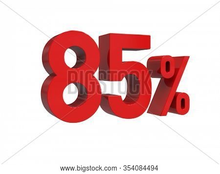 3d Render: ISOLATED Red 85% Percent Discount 3d Sign on Light Background, Special Offer 85% Discount Tag, Sale Up to 85 Percent Off, Eighty-five Percent Letters Sale Symbol, Special Offer Label