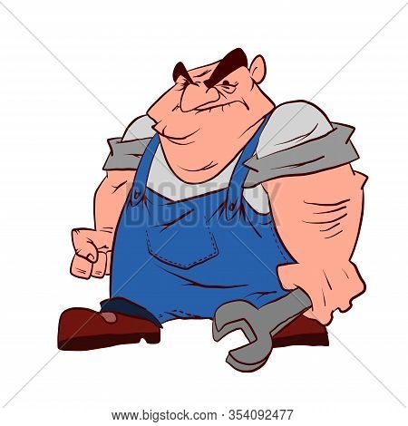 Colorful Vector Illustration Of A Cartoon Grumpy Plummer, Technician Or Mechanic