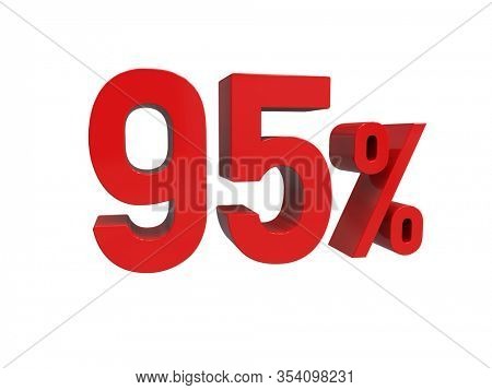 3d Render: ISOLATED Red 95% Percent Discount 3d Sign on Light Background, Special Offer 95% Discount Tag, Sale Up to 95 Percent Off, Ninety-five Percent Letters Sale Symbol, Special Offer Label