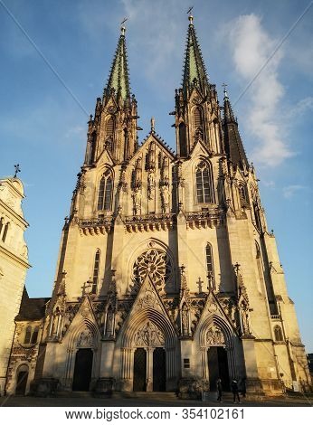 Olomouc, Czech Republic - March 4 2020: Facade Of Famous Olomouc Church In Czech Republic, Wenceslas