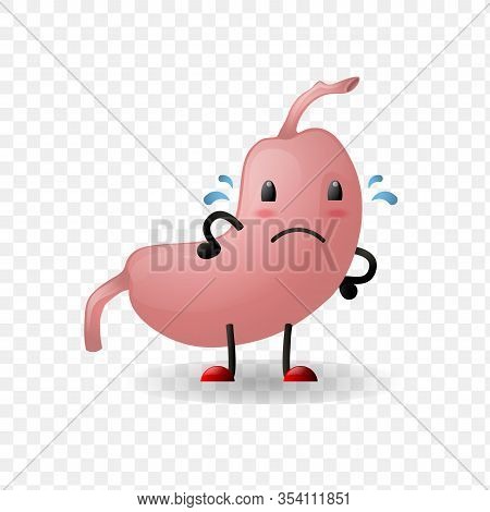 Illustration Of Human Internal Stomach Anatomy Realistic Organ Sad Character With Face Isolated Agai