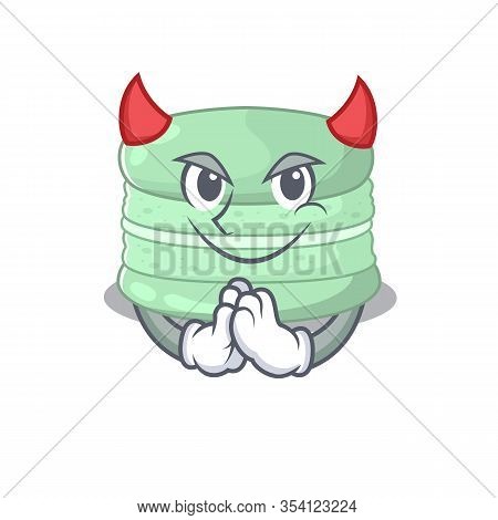Devil Pistachio Macaron Cartoon In Character Design