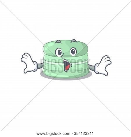 Pistachio Macaron Mascot Design Concept With A Surprised Gesture
