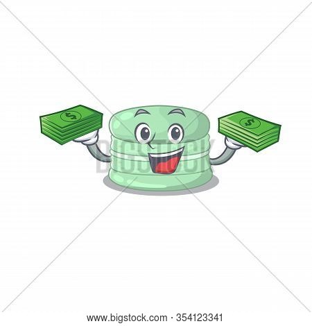 Cool Rich Pistachio Macaron Character Having Money On Hands