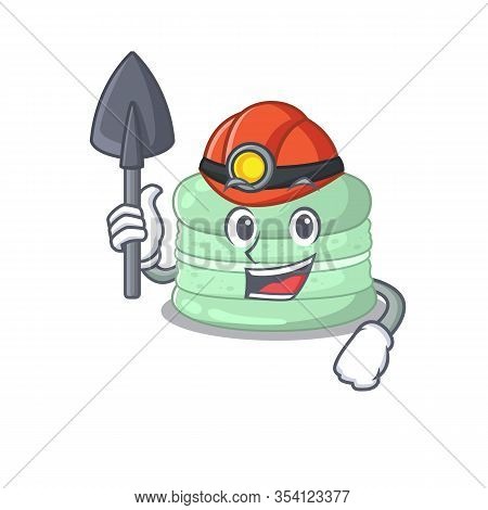 Cool Clever Miner Pistachio Macaron Cartoon Character Design