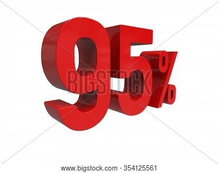 3d Render: ISOLATED Red 95% Percent Discount 3d Sign on Light Background, Special Offer 95% Discount Tag, Sale Up to 95 Percent Off, Ninety-five Percent Letters Sale Symbol, Special Offer Label