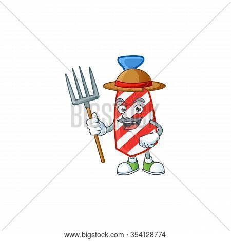Sweet Farmer Usa Stripes Tie Cartoon Mascot With Hat And Tools