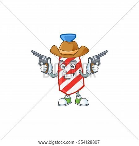 The Brave Of Usa Stripes Tie Cowboy Cartoon Character Holding Guns