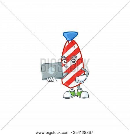 A Smart Usa Stripes Tie Mascot Icon Working With Laptop