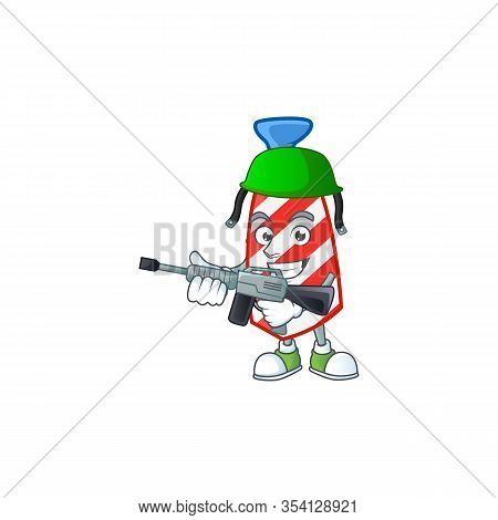 Usa Stripes Tie Mascot Design In An Army Uniform With Machine Gun