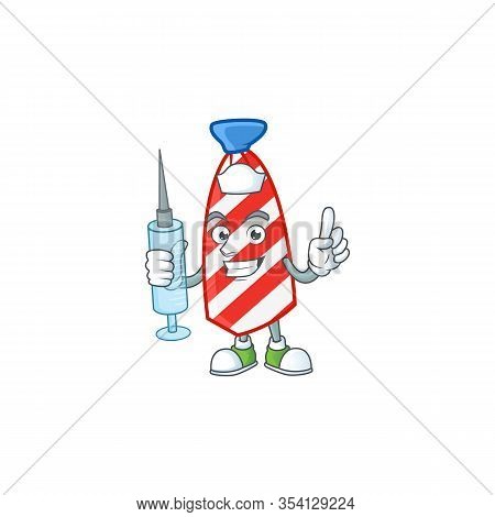 Smiley Nurse Usa Stripes Tie Cartoon Character With A Syringe