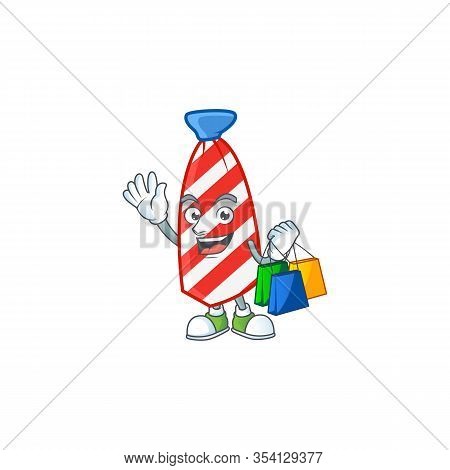A Rich Usa Stripes Tie Cartoon Design Waving And Holding Shopping Bag