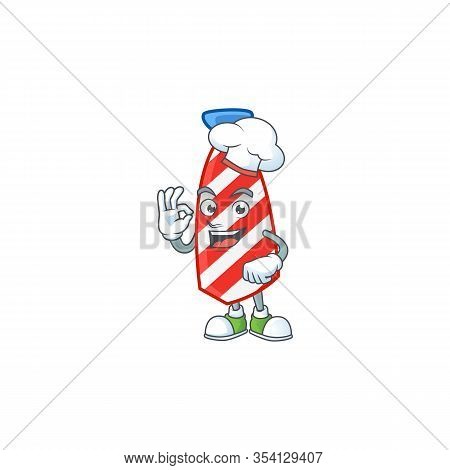Usa Stripes Tie Cartoon Character In A Chef Dress And White Hat