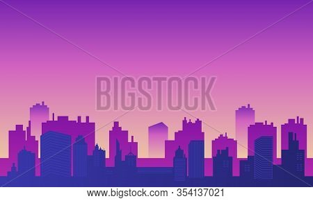 Urban Silhouette With Many Buildings Skycraper And Mall.