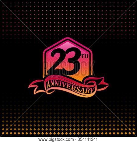 23th Anniversary Celebration Logotype Pink And Yellow Colored. 
Twenty-three Years Birthday Logo On 