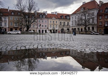 Warsaw, Poland - February 20, 2020: Late-renaissance Style Burgher Houses Which Were Rebuilt After T