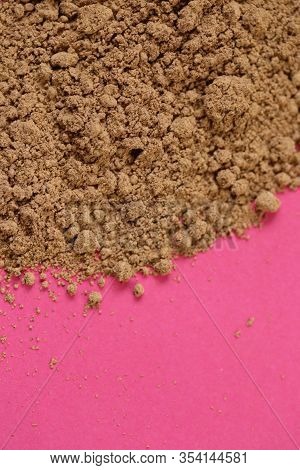 Guarana Powder On A Pink Bright Background.super Food. Useful Product. Healthy Eating Concept. Natur