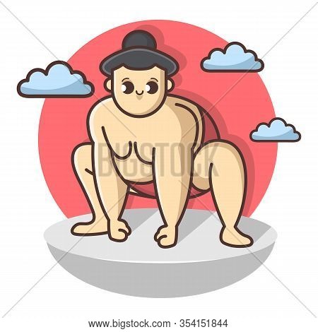 Funny Sumo Funny Wrestler Character. Japan Culture Abstract Design Template. Hand Drawn Cartoon Vect