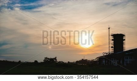 Silhouette Underconstruction Air Traffic Control Tower (atc) In Bhairahawa, Nepal