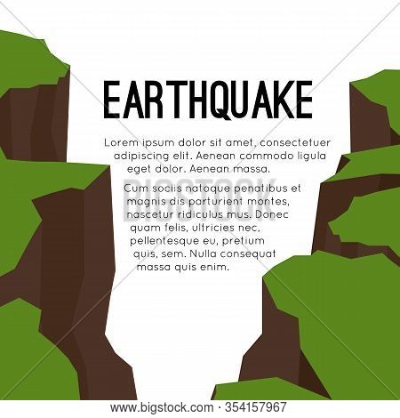 Vector Flat Card With Earthquake And Space For Text. Splits And Cracks. Faults In The Ground. Natura