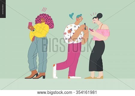 Waiting In Line - Modern Flat Vector Concept Illustration Of A Young Men A Women Standing In Line Wi