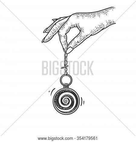 Hypnotist Pendulum In Hand Sketch Engraving Vector Illustration. T-shirt Apparel Print Design. Scrat
