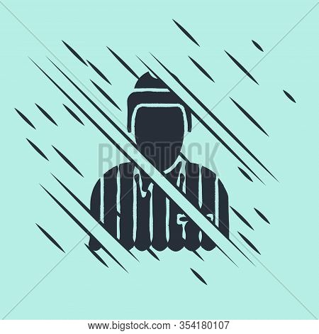 Black Hockey Judge, Referee, Arbiter Icon Isolated On Green Background. Glitch Style. Vector Illustr