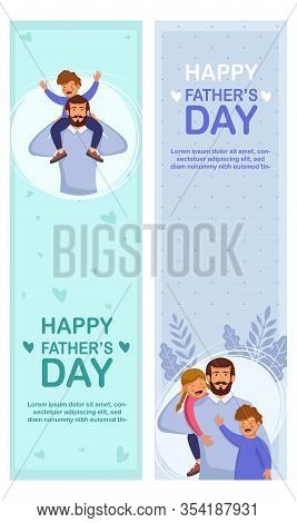 Set Greeting Cards Happy Fathers Day. Vector Illustration Of A Flat Design - Stock Vector. Happy Fat