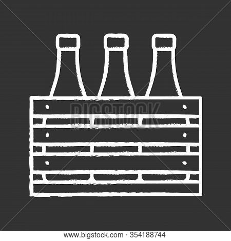 Beer Case Chalk Icon. Wine Or Champagne Bottles In Wooden Crate. Milk Bottles In Wooden Box. Isolate
