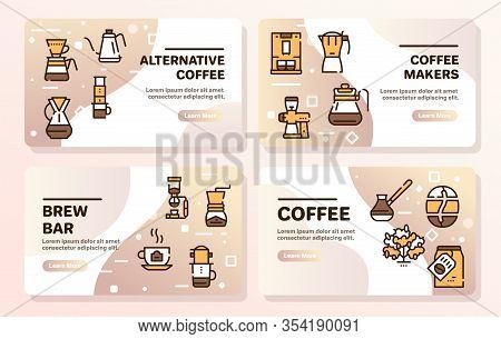 Third Wave Alternative Coffee Color Icon Set. Editable Stroke.