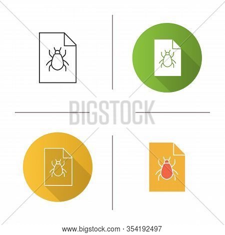 Bug Report Icon. Software Errors Information. Computer Viruses Statistics. Flat Design, Linear And C