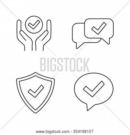 Approve Linear Icons Set. Verification And Validation. Quality Service, Approved Chat, Confirmation 