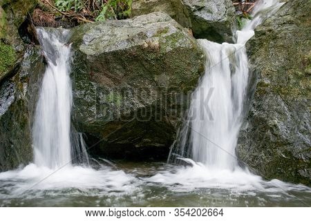 Small Twin Waterfalls At The Bootjack Trail In Mill Valley, California, Usa
