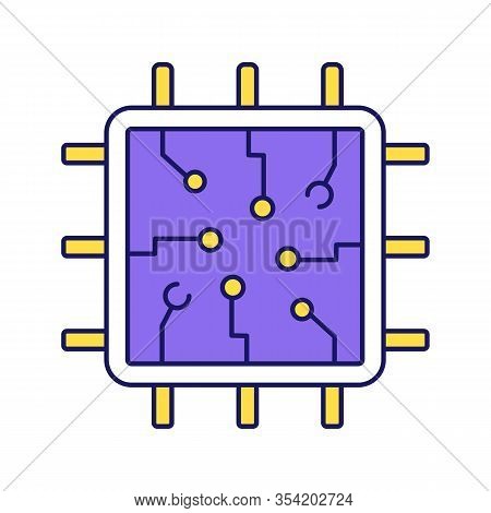 Chip Color Icon. Processor. Central Processing Unit. Artificial Intelligence. Isolated Vector Illust