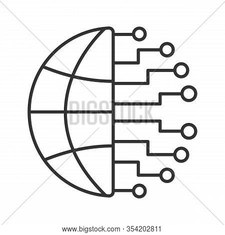 Big Data Linear Icon. Cloud Computing. Neurotechnology Network. Thin Line Illustration. Artificial I