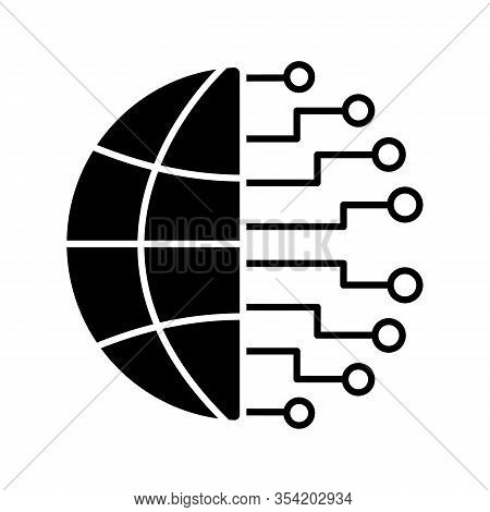 Big Data Glyph Icon. Silhouette Symbol. Cloud Computing. Neurotechnology Network. Artificial Intelli
