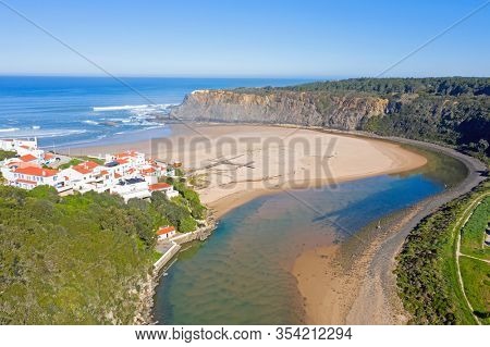 Aerial from Praia Odeceixe on the west coast in Portugal